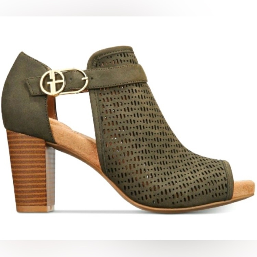 GIANI BERNINI JACCEE Memory Foam Olive Green Open Toe Block Heel Bootie (8)